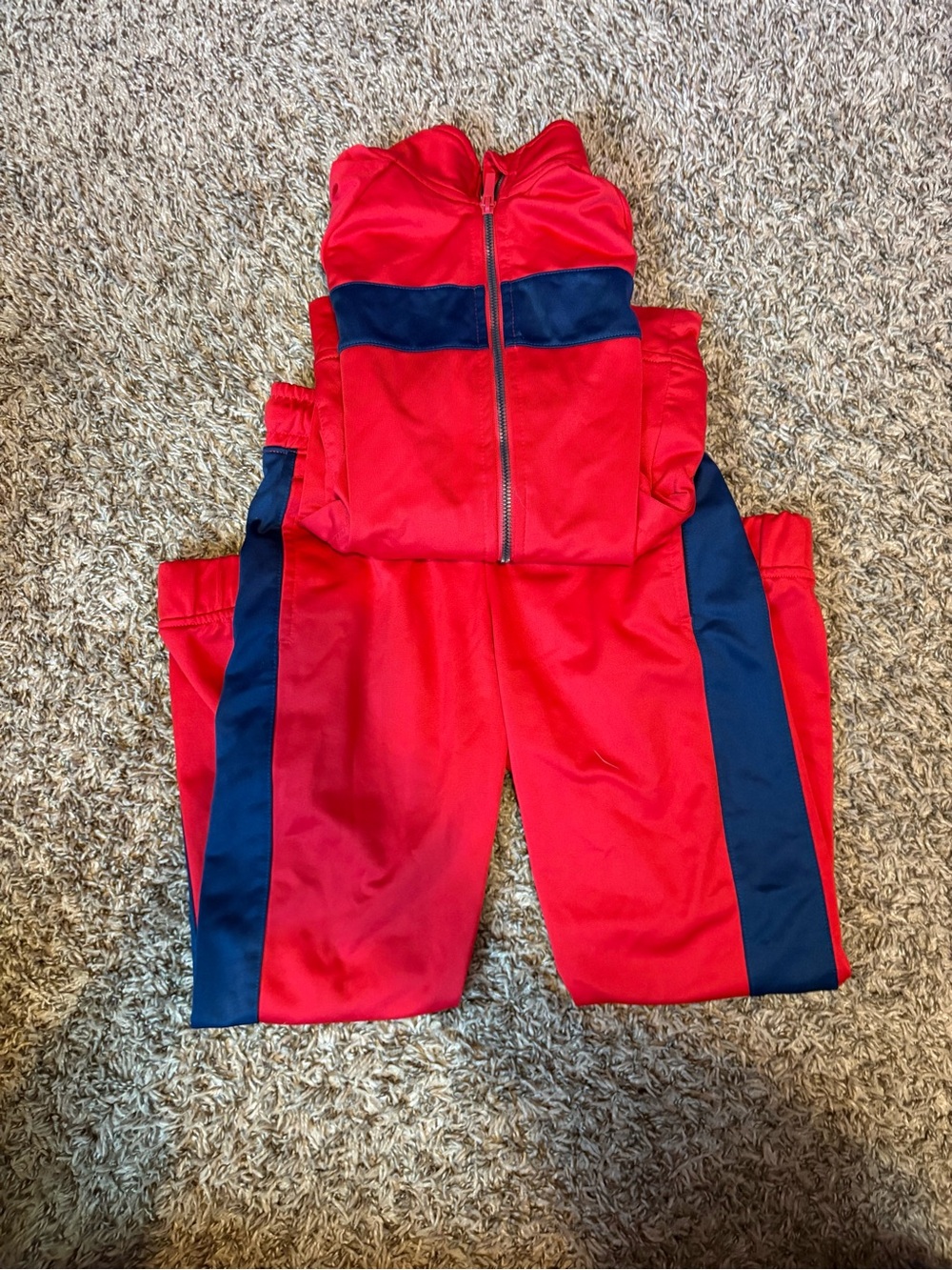 Kids Red and Navy Two-Piece Track Set with Zip Jacket